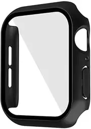 Replacement Black Case Compatible with Apple Watch 44mm with Full Glass Screen Protector (2 Pack)