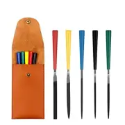 5pcs Mini Needle File Set with Synthetic Leather Case, Includes Flat, Square,