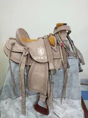 Wade Wide Tree Gullet Western Rough out Leather Horse Tack Saddle With Set.