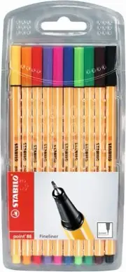 Fineliner - STABILO point 88 Wallet of 10 Assorted Colours
