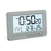 Alarm Clock Battery Operated, LCD Display Digital Clock, 5 Minute Snooze and 5 Second Backlight, Low Battery Alert, Alarm Clock for Bedroom, Grey