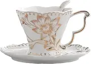 SHZMJL Teacup and Saucer and Spoon Sets，Vintage Bone China Tea Cups，Rose Teacup，Rose Flower Set 6.8 Oz，Euro Style Bone China Tea Cups and Saucers Set for Tea Party