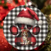 Reindeer English Springer Spaniel Dog Buffalo Plaid Christmas Ornament Gift