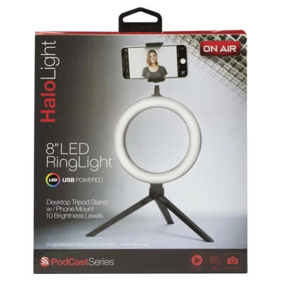 New Tzumi 8" LED RingLight Portable Stand (USB) with Phone Mount
