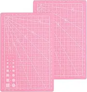 TEHAUX 2pcs Cutting Mat, A5 Self Healing Cutting Mat, Dual-Sided PVC Rotary Cutting Pad with Grid Lines for Scrapbooking, Sewing, Quilting (Pink)
