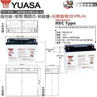 YUASA 湯淺 REC 22-12 12V 22AH 電動車電池 電動輪椅電池(REC22-12)