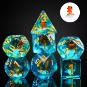 Goldfish Dice 7-Dice Set Blue w/ Goldfish Inside Dnd Dice Set