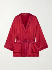 [Skin] Skin - Joy Piped Silk-satin Robe - Red - 2 2 Red