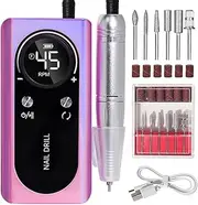 Electric Nail Drill Kit,45000RPM Rechargeable Nail Drill Machine for Acrylic Nails, Portable Polishing Tool Manicure Pedicure Tools Lightweight Ideal for Home & Salon,Manicure Pedicure Art