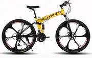 Mountain Bike, 24"Foldable Portable Speed Double Disc Brakes for Mountain Biking 21 Speed High Carbon Steel Frame Double Disc Brakes Unisex Bicycle,Yellow