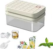 Ice Cube Tray with Lid,BPA Free Silicone Freezer Tray with Cover,Container&Scoop,Stackable,No Spill Ice Cube Trays with Easy Release,Maker for Cocktails&Whisky-Convenient,Reusable(Cream White)