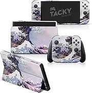 Tacky Design Wave Skin Compatible with Nintendo Switch OLED Skin- Vinyl 3M Nintendo Switch OLED Accessories Stickers Set - Purple for Console, Dock, Joy Con Wrap - Decal Full Wrap