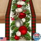 Jiudungs Linen Red and Green Buffalo Check Plaid Christmas Table Runner 48 In