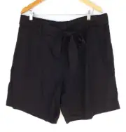 New Autograph Shorts 18 Womens Linen Blend Black Tie Front Belt Elastic Waist