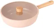 Neoflam FIKA Kitchen 10-Inch Nonstick Stir Frying Wok with Glass Lid, Healthy Cooking Non Stick Ceramic Coating Skillet with Wood Handle, Induction Compatible Multi Pan, Made in Korea (26cm)