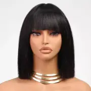 Bob Wig With Bangs Glueless 10 Inch Short Yaki Straight Bang Bob Wig