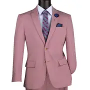 VINCI Men's Pink Super Stretch Slim-Fit Suit w/ Flex Waistband - NEW