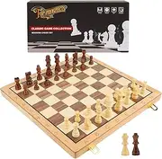 15" Large Wooden Chess Set,Chess Board - 39CM Folding Chess Board with Crafted Chess Piece - 2 Extra Queen Handmade Staunton Chess Pieces & Storage Box for Adult Kids Beginner,Travel Chess Set