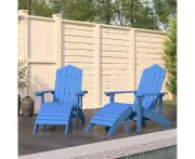 Aqua Blue Adirondack Garden Chairs Set with Detachable Footstools HDPE