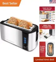 Versatile Stainless Steel 4-Slice Long Slot Toaster - 6 Settings & Built-in Rack