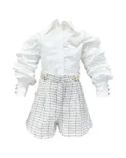 Petite Maison Kids Iris Blouse & Tweed Shorts Set