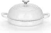 E-far Dutch Oven for Sourdough Bread Baking, 6 Qt Round Enameled Cast Iron Dutch Oven for Homemade Artisan Bread, Dome Lid & Shallow Base, Matte Black Interior & Durable, Oven-Safe to 500℉, White
