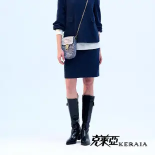 【KERAIA 克萊亞】秘境藍短絨針織A字短裙