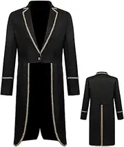 [LOGANZ] Mens Tailcoat | Gold Trim Embroidery Vintage Gothic Steampunk Tuxedo,Men's Medieval Tailcoat Jacket, Victorian Jacket Men Steampunk Vintage Tailcoat Halloween Costume for Men