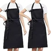 （2pcs） Adjustable Bib Apron with Pocket Extra Long Ties Kitchen Home Cooking, Kitchen Crafting BBQ Drawing