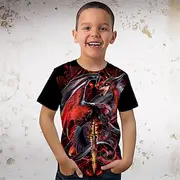 Dragonblade WIDOWBLADE by Ruth Thompson Boys 3D Dragon T shirt Tee Short Sleeve Summer Spring Fashion Basic Kids 4-12 Years Crew Neck Outdoor Casual Daily Regu