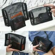 Womens Cosmetic Mesh Bag Travel Makeup Case Pouch Toiletry Organizer Bag Black+