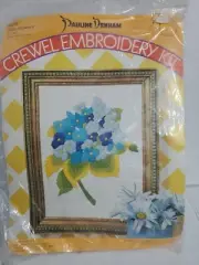 Vintage 1973 Pauline Denham Crewel Embroidery Kit Blue Flower