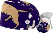 [WOSHJIUK] Working Hat 2 Pack Scrub Caps for Women,Purple Background pet Dogs,Tie Back Cap Adjustable Scrub Hat