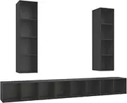 Wall-Mounted TV Cabinet Set of 4 | Grey Engineered Wood | Space-Saving Design for Living Room & Bedroom | Modern Slim TV Unit with Sturdy Construction