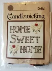 Vintage Dritz Candlewicking Kit # 9028 Home Sweet Home 12" x 12" Embroidery