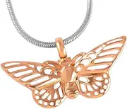 KETIME Stainless Steel Butterfly Cremation Urn Necklace for Women Keepsake Memorial Pendant to Pet Remembrance Jewelry