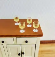 Dollhouse White Wine Glasses Filled Set of 4 1:12 Scale Plastic