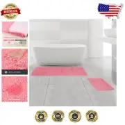 Luxury Chenille Bathroom Rugs – Absorbent, Non-Slip, Machine Washable, Pink Set