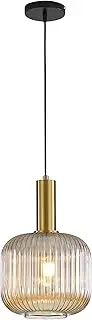 HJXDtech Industrial Vintage Medium Pendant Light Modern Retro Style Drop Ceiling Light Pendant Lamp Amber Glass Lampshade with Polished Brass Lamp Holder