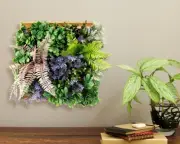 Artificial Fern Plants Wall Greenery in 12" Wood Frame For Home Office Decor