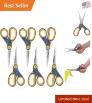 Ergonomic 8-Inch Heavy-Duty Titanium Scissors for Craft & Office Tasks - 6 Count