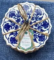 Set Of 4 Turkish Handcrafted Ceramic Coasters White Blue Chinoiserie Design NEW