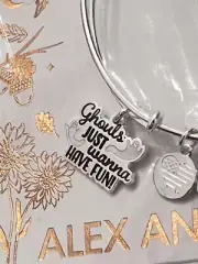Alex & Ani Charm Bangle Bracelet 'Ghouls Just Wanna Have Fun' Silver NEW