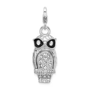 Sterling Silver Amore La Vita Rhodium-Plated Polished 3-D Enameled Crystal From Swarovski Owl Charm With Fancy Lobster Clasp