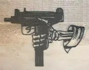 UZI Pistol w/ Skeleton Hand 8 3/8" Wall Art Decor 3D Printed Submachine Gun Art