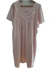 Miss Elaine Robe XL House Coat Pink Snap Front Waffle Duster NWT Embroidered