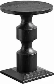 Side Table Solid Wood Round Side Table, Accent End Table with Stable Square Base, 21" Height Round Nightstand, for Living Room, Bedroom, Balcony, Office, Black End Tables Living Room