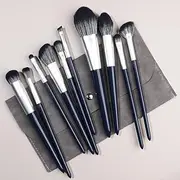 Makeup Brush Set 10 Pcs Premium Synthetic Foundation Powder Concealers Eye shadows Blush Nvay Blue Makeup Brushes with Dark Grey Storage Bag