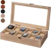 Watch Box, Watch Case for Men Women with Large Glass Lid, Wooden Watch Display S