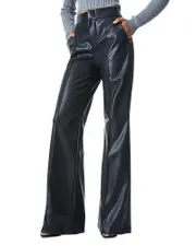 Alice and Olivia Dylan High Waist Wide Leg Pants in Black Faux Leather